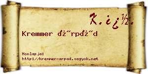 Kremmer Árpád névjegykártya